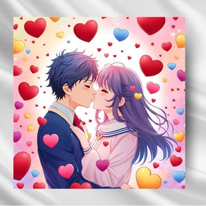Biglietto d'auguri per anniversario di matrimonio con anime PNG / Download digitale / Biglietto d'auguri per coppia kawaii / Biglietto d'auguri per amore con anime / Biglietto per fidanzato/fidanzata