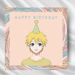 Carte d'anniversaire animée PNG | Téléchargement numérique | Carte de style anime kawaii | Carte d'anniversaire imprimable pour les amateurs de dessins animés | Téléchargement instantané