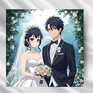 Anime Wedding Card PNG | Digital Download | Kawaii Couple Wedding Card | Printable Anime Love Card | Cute Otaku Wedding Gift