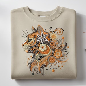 Diseño de bordado de cara de gato floral, archivo de bordado de gato adorable, regalo para amantes de los gatos, bordado floral bohemio, descarga instantánea.