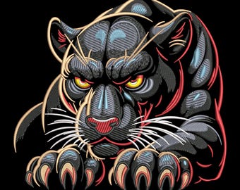 Cougar Embroidery Design, Aggressive Mountain Lion Embroidery File, Wild Animal Machine Embroidery, Tiger Style Big Cat Pattern