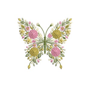 Floral Butterfly Embroidery Design: Summer Nature Hoop Art Digital Embroidery File DST, EMB, PES