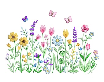 Wildflower Butterfly Embroidery Design | Floral Garden Machine File (Instant Download)