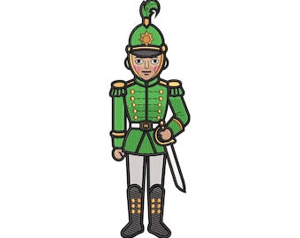 Green Nutcracker Soldier Embroidery Design, Nutcracker Soldier with sword