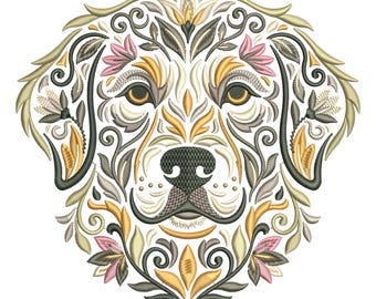 Floral Golden Retriever Embroidery Design, Machine Embroidery File, Dog Floral Embroidery Pattern, Pet Lover Embroidery, Instant Download