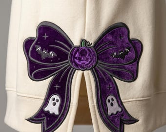Halloween Applique Bow Embroidery Design, Pumpkin Bow Embroidery File, Ghost & Bat Bow, Side Bow Slit Applique Embroidery