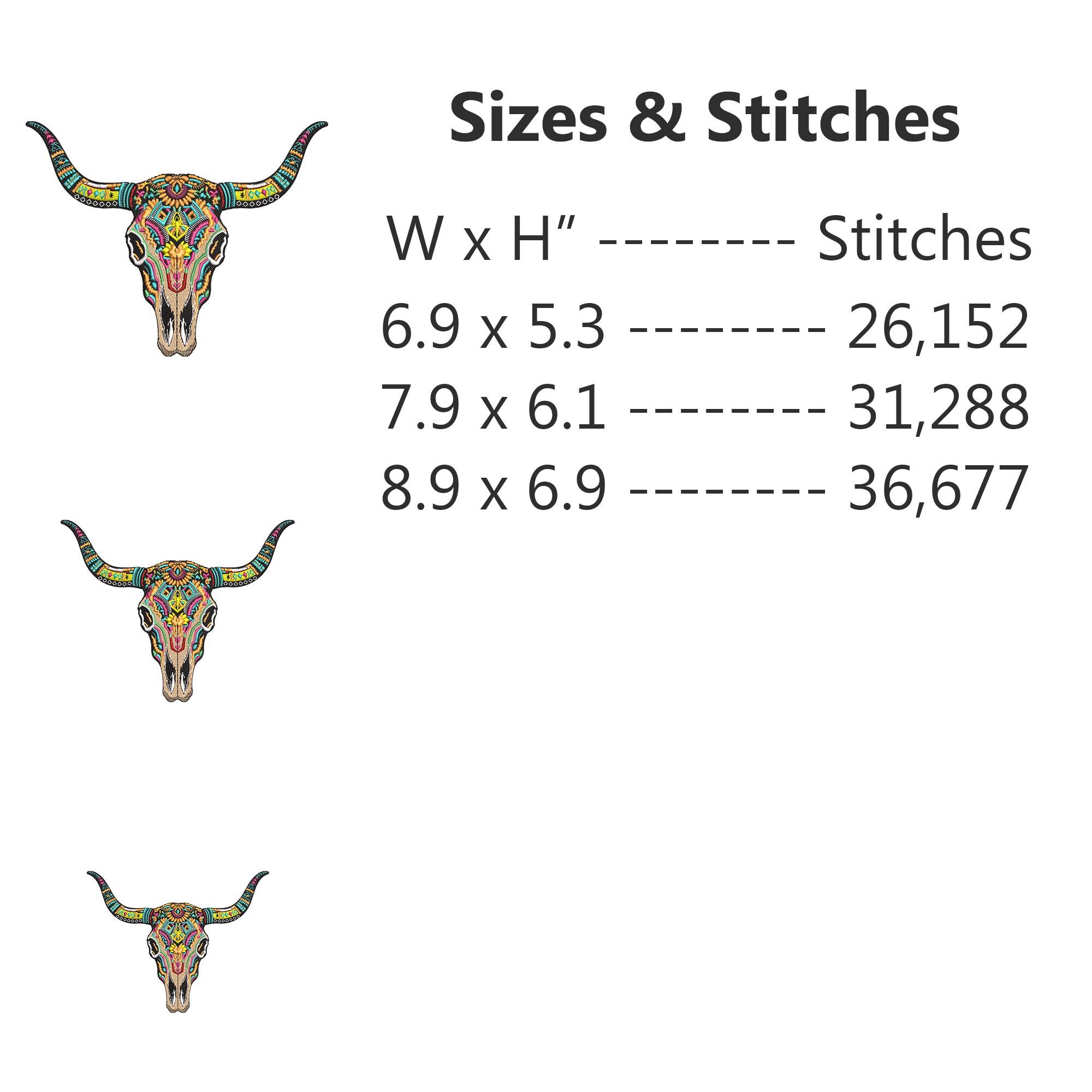 Colorful Boho Bull Skull Embroidery Design, Western Longhorn Skull ...