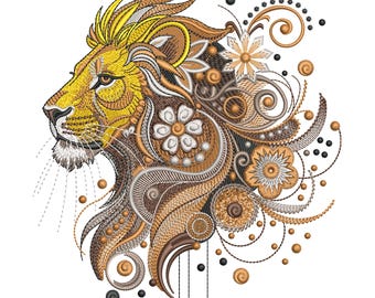 Floral Lion Face Embroidery Design, Boho Lion Head Pattern, Jungle Animal Machine Embroidery Files, Safari Animal Pattern