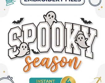 Spooky Season Applique Embroidery Design, Ghost Halloween Applique Machine Embroidery File, PES DST JEF, Instant Download