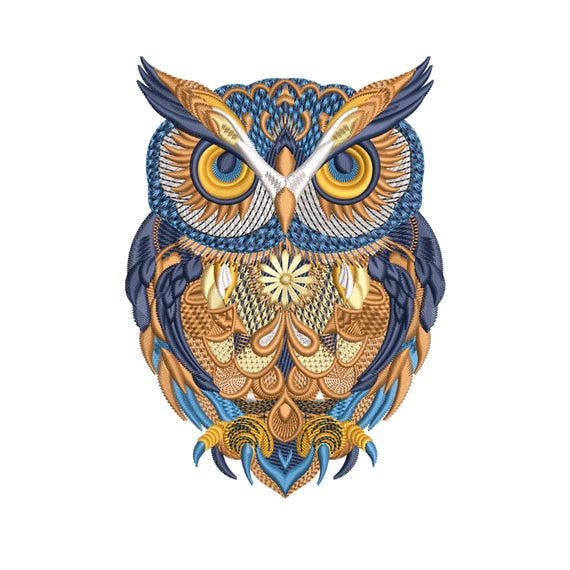 Owl Embroidery design File, Wise Owl machine Embroidery File, Bohemian Decor, Woodland Owl Fall Embroidery, 6 Sizes