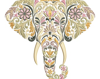 Floral Elephant Embroidery Design, Elephant Embroidery File, Boho Elephant Floral Pattern, Animal Embroidery Design