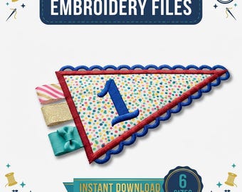 ITH Scalloped Pennant Flag Satin Stitch Applique Embroidery Design, Ribbon Pennant Flag PES File, Machine Embroidery Applique