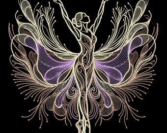 Royal Embroidery Pattern, Ballerina Embroidery Machine Design, Dancer PES Embroidery, Dancing Girl Embroidery Design, Dancers Flowy Skirt
