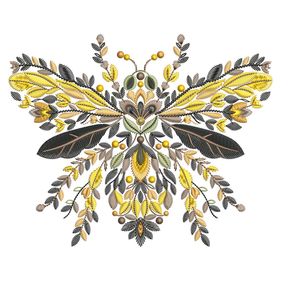 Floral Honey Bee Embroidery Design, Botanical Bee Machine Embroidery ...