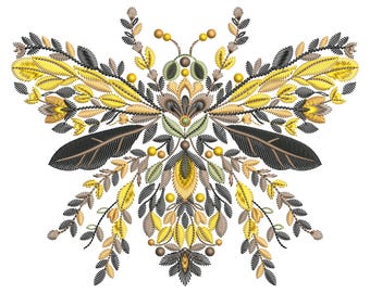 Floral Honey Bee Embroidery Design, Botanical Bee Machine Embroidery File, Instant Download, Spring Nature Embroidery Pattern