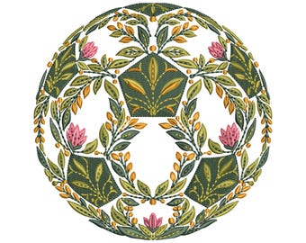 Floral Soccer Ball Embroidery Design, Football Embroidery File, Botanical Soccer Embroidery Pattern, Sports Machine Embroidery Files