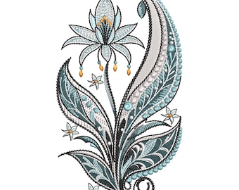 Floral Paisley Embroidery Design, Machine Embroidery File, Elegant Flower Pattern, DST PES EXP, Instant Download