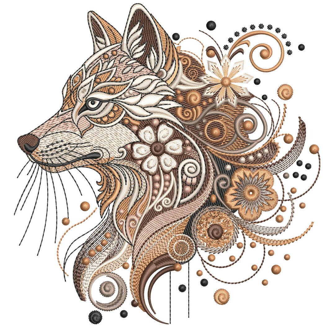 Wolf Inlay Patterns Floral Wolf Embroidery Design, Celtic Floral Wolf Head, Boho Wolf ...
