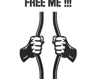 Free Me Embroidery Design, Prison Bars Embroidery File, Jail Escape Embroidery Pattern, Funny Embroidery, Machine Embroidery