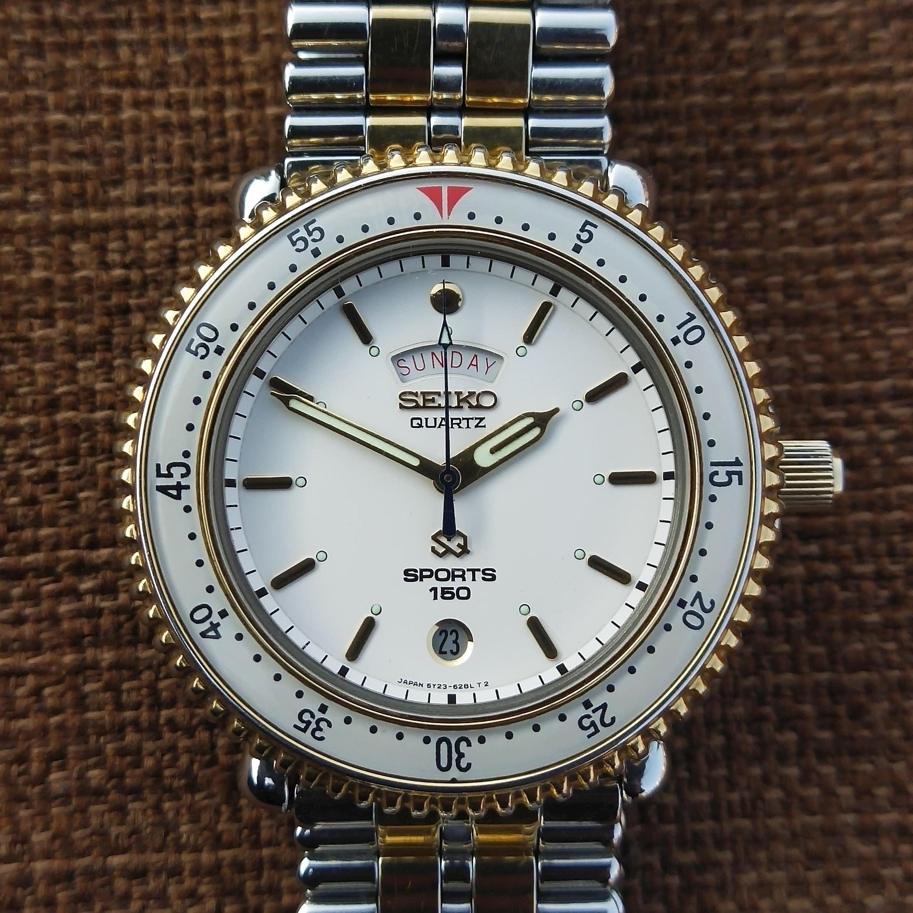 Rare Seiko Sports 5Y23-6140 Rotating Bezel Quartz Watch for Men's