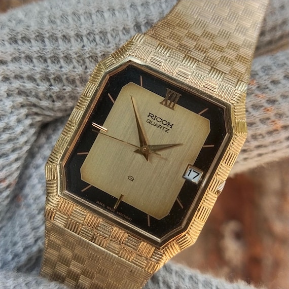 ✨RICOH✨リコー✨RIPUARTZ✨デイデイト✨ゴールド文字盤✨腕時計✨ Rare Vintage Ricoh Quartz Gold Tone Watch Japan Made for Men's - Etsy