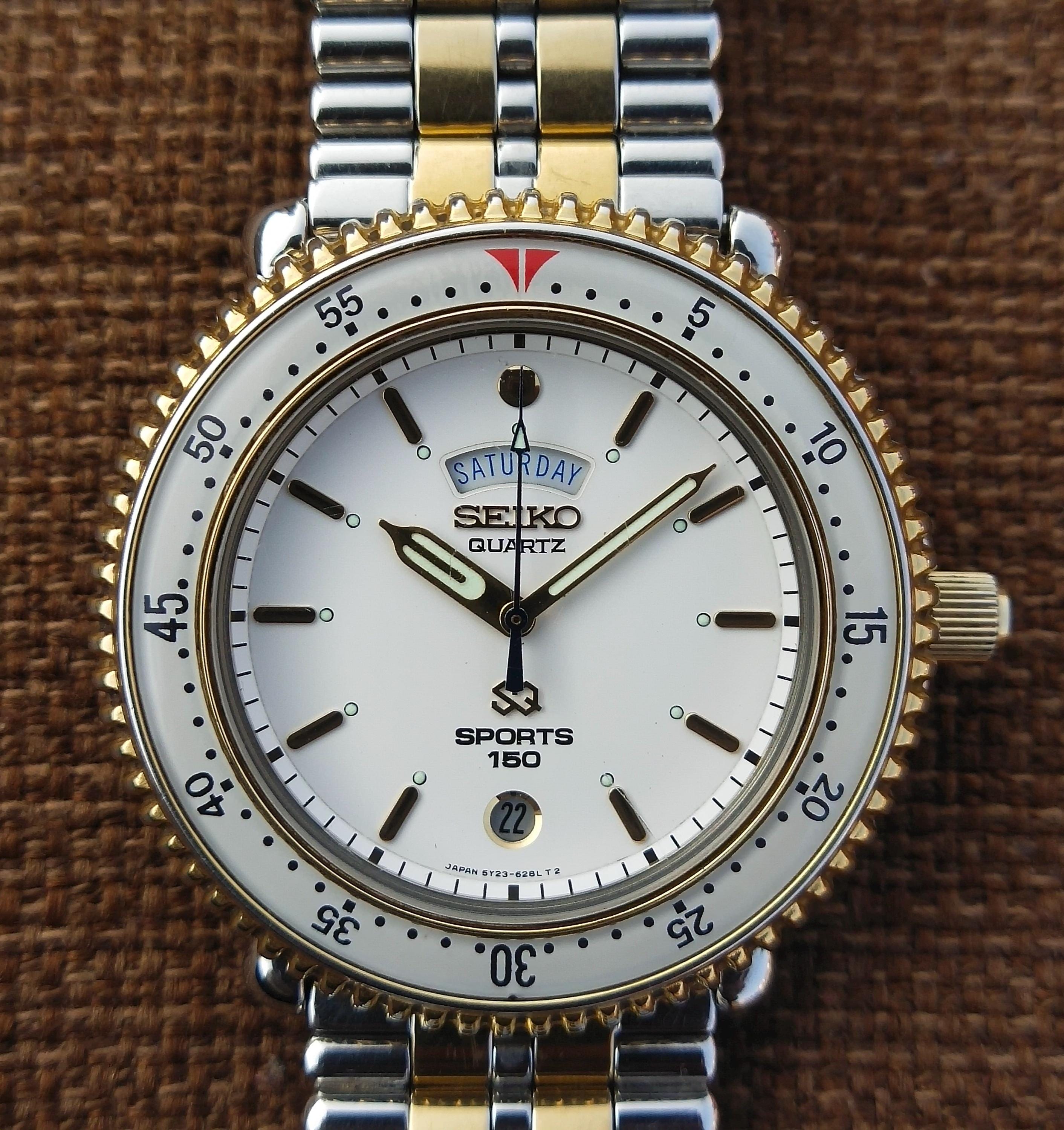 Rare Seiko Sports 5Y23-6140 Rotating Bezel Quartz Watch for Men's