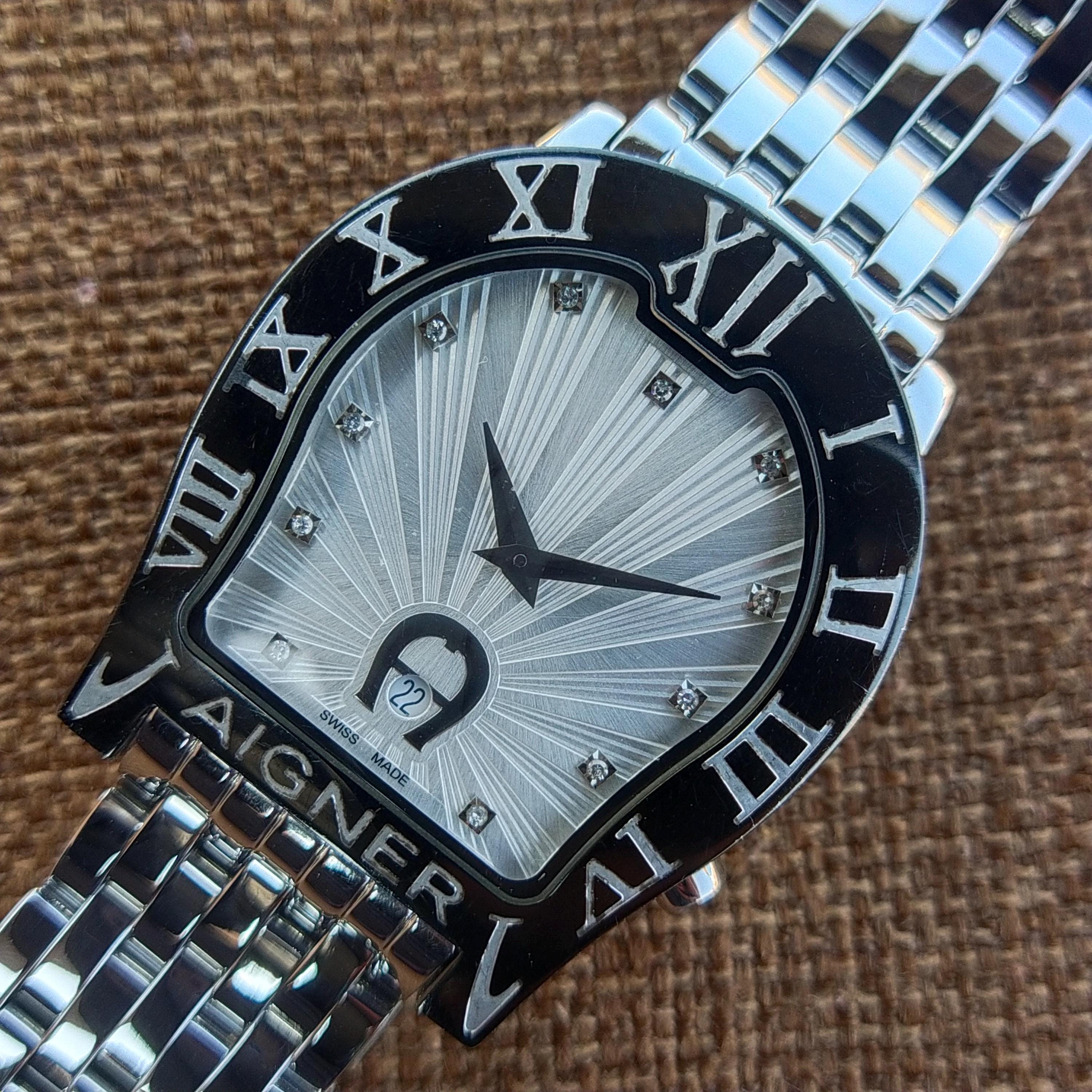 イタリア製 リネアカレイドクォーツ時計 Rare Aigner Ravenna Nuovo 44 Diamond Dial Swiss Made Quartz Watch