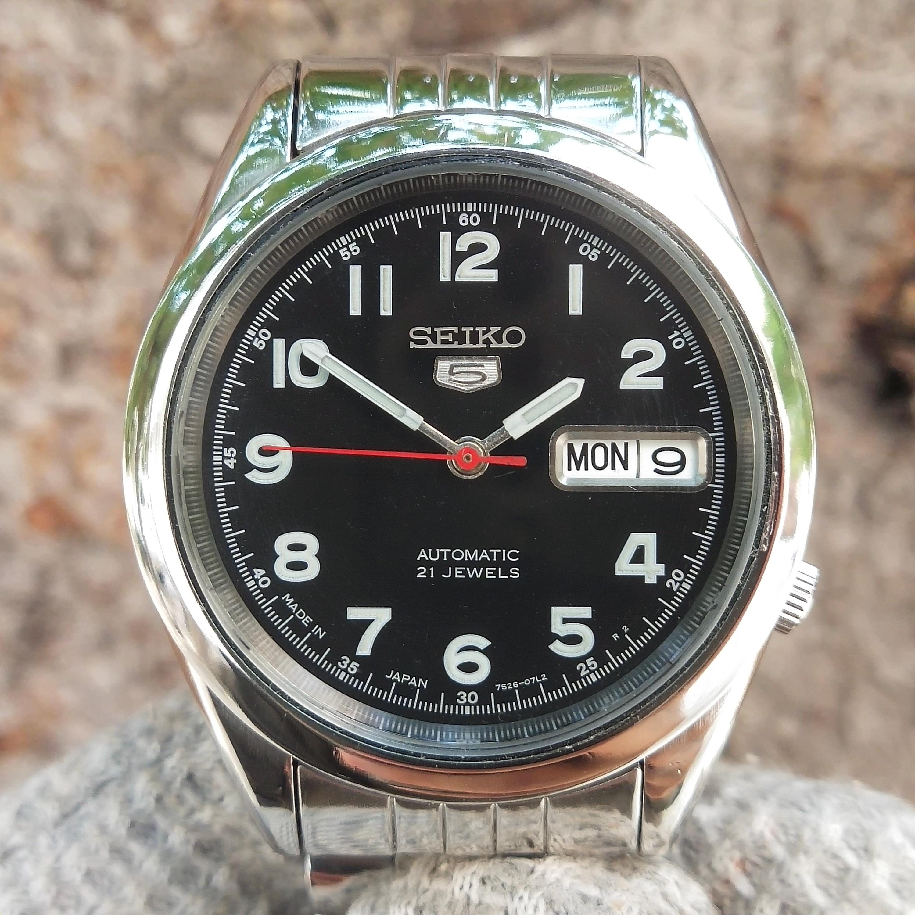 ★*。様 SEIKO 自動巻き腕時計 セイコー5 オートマチック 7S26-00 セイコー5 オートマチック 7S26-0530 ブラックダイヤル 21石 メンズ
