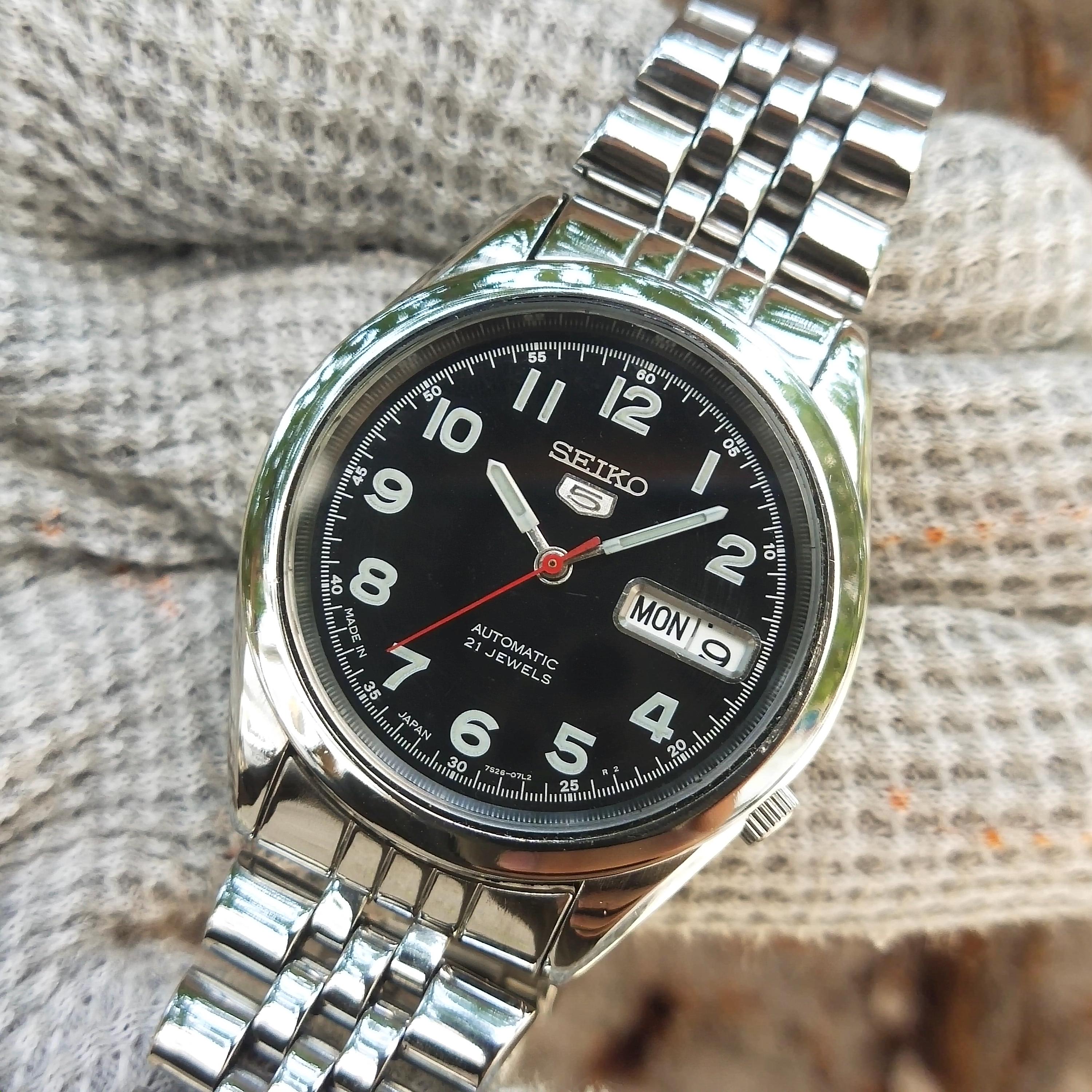 Seiko 5 Automatic 7S26-0530 Black Dial 21 Jewels for Men's - Etsy