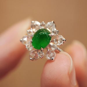 Burmese Jadeite Ring in 18K White Gold with Diamonds