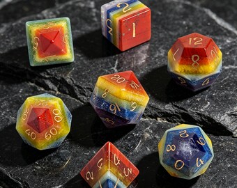 Rainbow Crystal| DND Polyhedral Dice Set| Colorful Dice & Chakras Healing