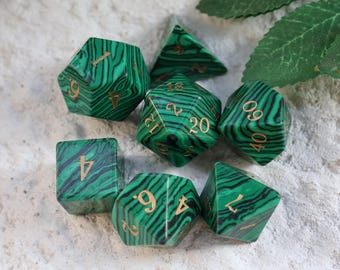 Malachite DND Dice Set: Heart Chakra Healing Stone