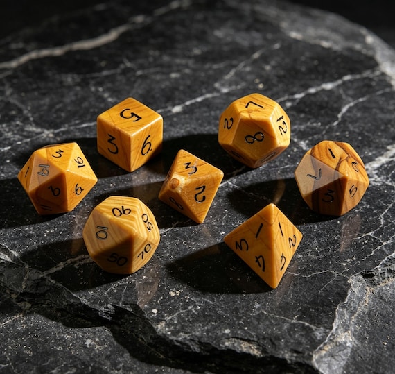 Natural Wooden Stripe Jasper| Polyhedral Energy Stone Dice Set| Table Top Game| RPG Gifts