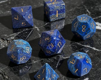 Natural Lapis Lazuli DND Dice Set: Spiritual Gemstone, Moon & Star D20