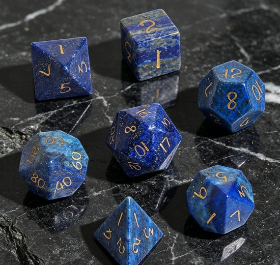Natural Lapis Lazuli DND Dice Set: Spiritual Gemstone, Moon & Star D20