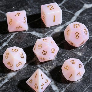 Roze Opaal | Polyhedrale Edelsteen D&D Dobbelstenen Set | RPG Cadeaus