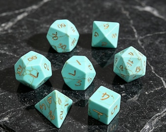 Green Turquoise DnD Dice Set: Hand-Painted Gemstone Table Top Game