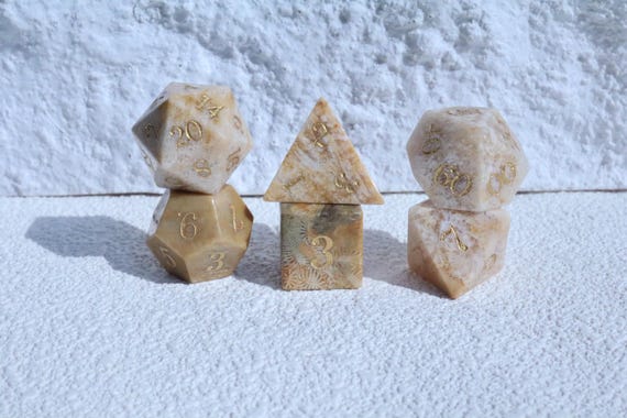 Natural Coral Fossil DND Dice Set: Energy Gemstone Healing Gifts