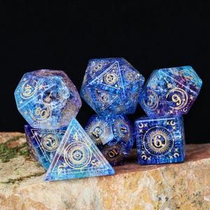 Celestial Dreaming Blau Kristall Würfel Set: Moon&Stars Romance