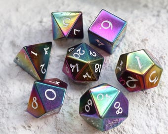 Rainbow Hematite DND Dice Set: Chakra Healing Energy Stone