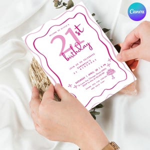 Pink 21st Birthday Invitation Template, Editable Printable Wavy Party Invite, Modern Digital Download Birthday Invite