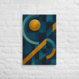 Abstract Art Canvas Vertical 51×76 cm, geometric design in blue and yellow, wall decor, modern picture for living room or office