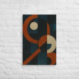 Abstract Art Canvas Vertical 51×76 cm, modern geometric design in dark blue and orange, wall decor for living room or office