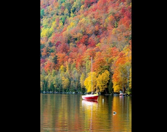 Sailboat on Lake Willoughby Fall Foliage Print