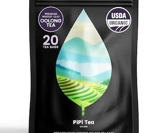 PiPi Tea Organic Oolong Bags – Whole Leaf Honey Scented (20 Bags)