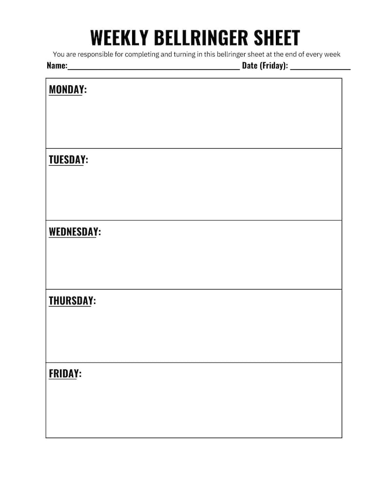 Bellringer Worksheet - Etsy