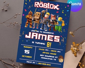 Roblox Birthday Invitation Template, Game Party Invite (Canva Editable)