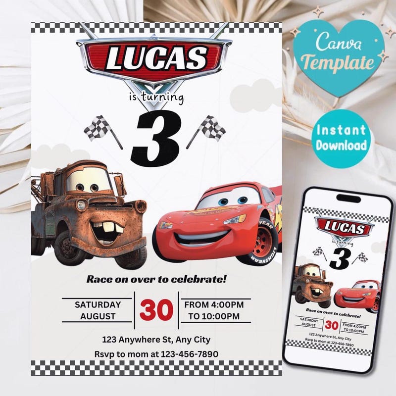 Invitation rayo mcqueen - Etsy México