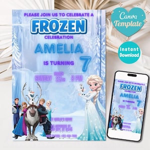Bewerkbare Elsa Invite digitale Frozen feestuitnodiging Custom Frozen Invite Frozen verjaardag Amelia Frozen 7e verjaardag digitaal downloaden