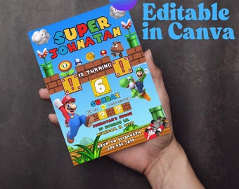 Super Mario-verjaardagsuitnodiging, bewerkbare sjabloon (digitale download)